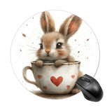 A Hare Sits in A Large Cup, A Heart is Drawn on The Cup Mousepad Round Computer Mousepad Cartoon Waterproof Gaming Mousepads wit