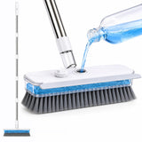 DSV 3in1 Floor Scrub Brush with Liquid Dispenser, Push Broom with Long Handle 57.5'' with Builtin 248 mL Reservoir, Rubber Sq