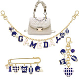 NVENF 3PCS Football Bag Charms Keychain for Women Men Game Day Purse Charms Football Cheer Mom Accessories Essentials Gifts (Blu