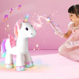 iPlay, iLearn Plush Magic Unicorn Toy W/Remote Control Fairy Magical Wand, Girl Music Unicorn Stuffed Animal W/LED Light Sound,