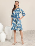 Libas Women'S Cotton Fit And Flare Knee Length Dress (29606 Blue Blue L