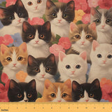 jejeloiu Cute Cat Print Fabric by The Yard Cats Upholstery Fabric Kawai Animals Waterproof Indoor Outdoor Decor for DIY Sewing C