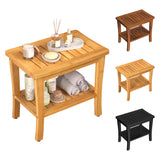 Greenual Large Bamboo Shower Bench Stool with Storage Shelf Waterproof Shower Chair Spa Bath Seat Shower Stool for Inside Shower