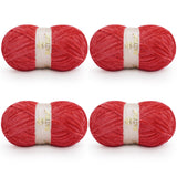 BATELO Velvet Chenille Yarn for Crocheting & Knitting 1440 Yards, Soft Thick Fluffy Bulky Blanket Yarn, 4 Pack of 10.5oz (Red)