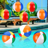 Maitys 12 Pack Rainbow Beach Balls with Hanging Rope 16'' Swimming Pool Toys Large Inflatable Beach Balls for Gift Summer Water