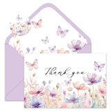 Whaline 50 Pack Butterfly Floral Thank You Cards Purple Pink Spring Blank Note Cards with Envelope Sticker Greeting Card for Wed