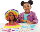 Barbie Totally Hair Styling Doll Head & 20+ Accessories, Color Reveal & Color-Change Pieces, Curly Brown Neon Rainbow Hair