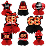 Happy 68th Birthday Red and Black Table Honeycomb Centerpieces Balloons Theme Decor Table Decorations Table Toppers for Girls Wo