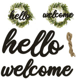 WOODOUNAI 10 Pcs Black Wooden Hello & Welcome Sign Wooden Cutout Letter Hello Welcome Sign for Wreath Crafts Decorative Word Sig