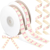 Wavwavw 20 Yards Cotton Pink Bow Ribbon, 5/8 Inch White Pink Coquette Bow Pattern 100% Cotton Herringbone Twill Ribbon for Gift