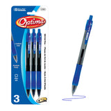 BAZIC Oil Gel Ink Retractable Pen Optima Blue Color, 0.7 mm Medium Point Soft Grip Smooth Writing, for Office School (3/Pack), 1