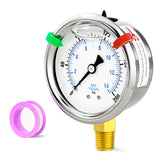 BOGERDACK 0-200psi Stainless Steel 1/4 NPT 2.5 Dial, Glycerin Liquid Filled Pressure Gauge Lower Mount Designed for Pressure Tes