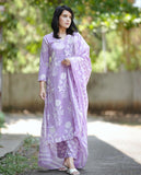 Anni Designer Women'S Cotton Blend Printed Straight Kurta With Pant & Dupatta (Zuri Purple-Vks01_M_Purple_Medium),Purple,M,,,