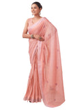 Satrani Women's Cotton Blend Printed Zari Stripe Border Ready To Wear One Minute Saree with Unstitched Blouse Piece (28RS255N_Pe
