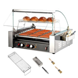 ROVSUN Commercial Hot Dog Roller, 11 Rollers 30 Hot Dog Machine Roller Grill Cooker w/Cover, Dual Temp Control, LED Lighting, Re