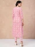 Gosriki Women'S Cotton Blend Straight Printed Kurta With Pant (Od18 Pink-Gs_Xl_Pink_X-Large),Pink,,B0CTXF9SQF