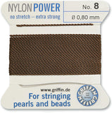 Griffin Bead Cord Nylon Brown #8 - Griffin NylonPower with Stainless Steel Needle Attached - for Knotting Pearls, Gemstones, Cry