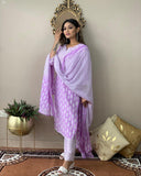 Anni Designer Women'S Cotton Blend Straight Printed Kurta With Pant & Dupatta (Baiyaan Purple_L_Purple_Large),Purple,L,blended,Regular,Dupatta