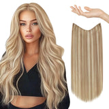 Sunny Wire Hair Extensions Real Human Hair Fish Line Human Hair Extensions Invisible Wire Extensions Ash Blonde with Platinum Bl