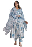 Anni Designer Women'S Rayon Blend Printed Anarkali Kurta With Pant & Dupatta (Betul White_M_White_Medium),White,M