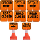 Geetery 6 Pcs Traffic Cone Arrow Signs 10.4x 12.6 Reversible Orange Road Signs Road Closed Cone Top Traffic Warning Directional