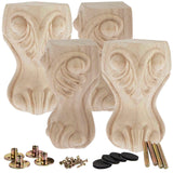 La Vane 10 inch / 25cm Wooden Furniture Legs, Set of 4 European Style Solid Wood Carving Furniture Replacement Feet Decoration f