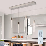 BESTWEST Pendant Light Kitchen Island with Remote Control & Dimmable, Modern Brushed Nickel Pendant Light Fixture for Dining Roo