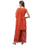Stylum Women'S Bandhej Printed Cotton Flared Short Kurta Sharara Dupatta Set (Orangeaudi38_Orange, M)