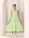 Libas Women'S Cotton Fit And Flare Midi Dress (29579_Light Green_S)