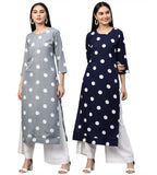 Gosriki Women'S Crepe Straight Kurta Pack Of 2 (Pk2_11_Xxl-Go_Grey & Dark Blue_Xx-Large),Grey & Dark Blue,2,B09QCW56GQ