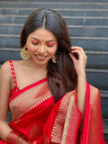 Sugathari Womens Banarasi Saree Pure Kanjivaram Silk Saree Soft New Ladies 2023 Design Wear Pattu Sarees Latest Cotton Party Sari Collections With Blouse Piece For Wedding Sadi (Pari 122 Red)