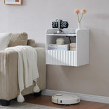 BuildHom Modern Fluted Floating Nightstand Wall Mounted - Bedside Table with Storage Drawer & Display Shelf, Minimalist Bedroom