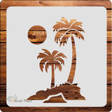 Kachi Pencil Coconut Tree with Moon Stencils for Art, Craft and Painting, Size 6 x 6 inch Reusable Stencil for Painting, Fabric,
