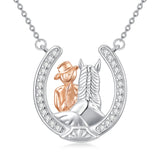 MEIDERBO Sterling Silver Horseshoe Pendant Necklace - Horse with Women's Necklace - Horse Jewelry Gifts