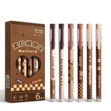 UCRAVO Maillard Aesthetic Gel Pens Pack of 6 | 0.5mm Black Ink Pens for Smooth Writing | Soft Grip Fine Point Gel Pens for Stude