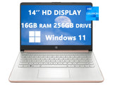 2024 HP 14 HD LED Display Laptop, Intel Celeron N4120(4-core), 16GB RAM, 256GB(128GB SSD+128GB Card), SD Card Slot, USB-C, Rose