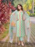 Anni Designer Women'S Rayon Viscose Straight Printed Kurta With Pant & Dupatta (Zaggu Pista-Vks01_S_Pista_Small),Pista,S,,,