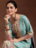Libas Womens Printed Crepe Straight Kurta For Women Sky Blue L