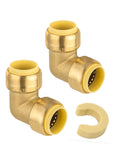 (Pack of 2) EFIELD 3/4-inch 90-Degree Elbow, Push-Fit Brass Fittings to Connect Copper, PEX, CPVC Pipe with 3/4 Disconnect Clip