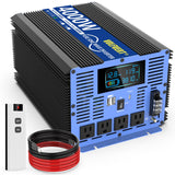 4000W Pure Sine Wave Power Inverters DC 12V to AC 110V 120V with Type-C 4 AC Outlets Dual USB Ports Terminal Blocks LCD Display