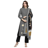 Monte Carlo Womens Self Design Black Round Neck Full Sleeve Kurti Set Stole | Kurti Set & Stole Combo | Womens Wear | Self Desig
