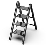 GameGem 4 Step Ladder, Folding Step Stool with Wider Pedal, Anti-Slip Feet & Non Slip Stripes, Aluminum Sturdy Material, 300Lbs