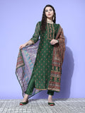 Varanga Women'S Green Floral Printed Kurta With Tonal Bottom And Thread Embroidered Dupatta - Traditional Ethnic Wear For Women Green Xl