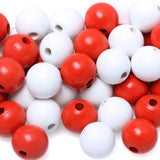 100 Wood Beads for Garlands, 16mm White and Red Wooden Loose Beads for Crafts Making, Colorful Farmhouse Wooden Beads for Home D