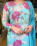 Gosriki Women'S Cotton Blend Embroidered Floral Printed Straight Kurta With Pant & Dupatta (Litup-Sky Blue-Nw-Gs_M_Sky Blue_Medium),Sky blue,,B0BT86RY3R