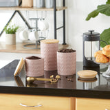 Dii Kitchen Accessories Collection, Textured Matte Ceramic Canister Set, Pale Mauve, Vine, 3 Piece