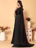 Satrani Womens Satin Silk Saree With Unstitched Blouse Piece (3111S412N_Black)