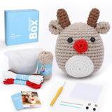 CrochetBox Crochet Kit for Beginners - Christmas Reindeer Starters Crochet Kit, Beginners Crocheting Kitting for Adults Kids, Gi