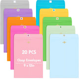 Geyee 20 Pcs 9 x 12 Inch Clasp Envelopes Letter Size Mailing Envelopes with Clasp Closure for Filing Storing Documents Office Ho