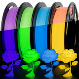 iSANMATE 3D Printer Filament Bundle, Glow in The Dark Filament Orange, Green, Blue, and Purple, PLA Filament 1.75 mm, Dimensiona